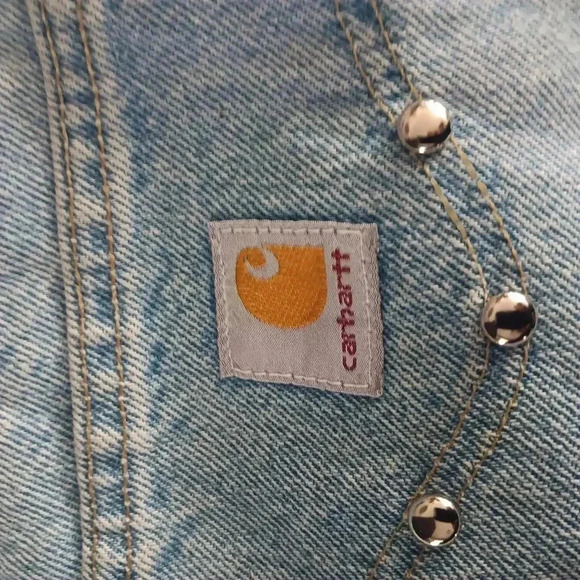 Women's Vintage Fringe Denim Carhaart Patchwork Vest With Metal Deco - Picture 9 of 11